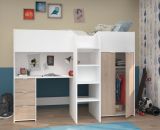 Parisot Hochbett Tom in wei und Jackson Eiche Jugendzimmer Bett mit Schreibtisch und Kleiderschrank