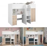 Parisot Hochbett Tom in wei und Jackson Eiche Jugendzimmer Bett mit Schreibtisch und Kleiderschrank
