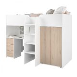 Parisot Hochbett Tom in wei und Jackson Eiche Jugendzimmer Bett mit Schreibtisch und Kleiderschrank