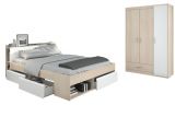 Parisot Kinder und Jugend Schlafzimmer Most Akazie und wei Set mit Stauraumbett (160 x 200) und Kleiderschrank