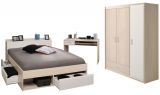 Parisot Kinder und Jugend Schlafzimmer komplett Set Most Akazie und wei, Set mit Stauraumbett 140x200, Kleiderschrank und Schreibtisch