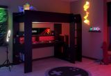 Hochbett Online in schwarz Gaming Jugendzimmer Bett mit Schreibtisch inkl. LED Beleuchtung mit Farbwechsel