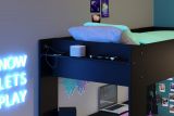 Hochbett Online in schwarz Gaming Jugendzimmer Bett mit Schreibtisch inkl. LED Beleuchtung mit Farbwechsel