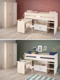 Parisot Kinder- und Jugendzimmer Charly6 in Akazie und wei Set inklusive Kleiderschrank und Hochbett mit Schreibtisch