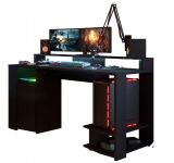 Gamingtisch in schwarz Gamer Schreibtisch inkl. LED Beleuchtung mit Farbwechsel 152 cm