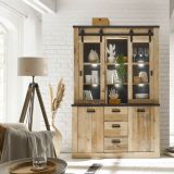 Buffetschrank Stove in Used Wood hell und anthrazit Vitrinenschrank 133 x 201 cm