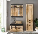 Schuhschrank Stove in Used Wood hell und anthrazit Flurschrank 51 x 201 cm Mehrzweckschrank