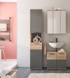 Badezimmer Hochschrank Tomaso in Nox Eiche und Basalt grau Badschrank 37 x 190 cm, Soft-Close
