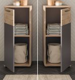 Badezimmer Unterschrank Tomaso in Nox Eiche und Basalt grau Bad Kommode 37 x 87 cm, Soft-Close