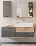 Waschtisch Set Tomaso in Nox Eiche und Basalt grau Komplett-Set mit Waschbecken 140 cm, Soft-Close
