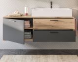 Waschtisch Set Tomaso in Nox Eiche und Basalt grau Komplett-Set mit Waschbecken 140 cm, Soft-Close