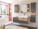 Badezimmer Hochschrank Tomaso in Nox Eiche und Basalt grau Badschrank 37 x 152 cm, Soft-Close