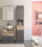 Badmbel Set 3-teilig Tomaso in Nox Eiche und Basalt grau Badkombination 112 x 190 cm, Soft-Close