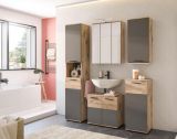 Badmbel Set 4-teilig Tomaso in Nox Eiche und Basalt grau Badezimmer 112 x 190 cm, Soft-Close