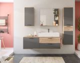 Badmbel Set 5-teilig Tomaso in Nox Eiche und Basalt grau Komplett-Set mit Waschbecken 190 cm, Soft-Close
