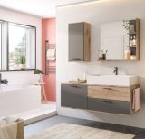 Badmbel Set 4-teilig Tomaso in Nox Eiche und Basalt grau Komplett-Set mit Waschbecken 140 cm, Soft-Close