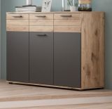 Kommode Tomaso Nox Eiche und Basalt grau Sideboard 120 x 87 cm, mit Soft-Close