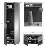 Garderobe Set 3-teilig Tomaso in Nox Eiche und Basalt grau Garderobenkombination 175 x 200 cm