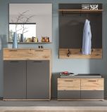 Garderobe Set 4-teilig Tomaso in Nox Eiche und Basalt grau Garderobenkombination 195 x 200 cm