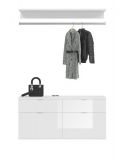 Garderobe Set 3-teilig SystemX in wei Hochglanz Kommode und Kleiderstange 121 cm