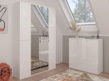 Garderobe und Kleiderschrank SystemX in wei Hochglanz Mehrzweckschrank mit Spiegeltr 122 x 193 cm