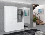 Garderobe SystemX in wei Hochglanz, mit Spiegel und variabler Inneneinteilung 213 x 193 cm