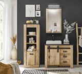 Badmbel Set 4-teilig Stove in Used Wood hell und anthrazit Badkombination MIT Waschbecken und LED Spiegellampe