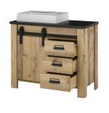 Badmbel Set 4-teilig Stove in Used Wood hell und anthrazit Badkombination MIT Waschbecken und LED Spiegellampe