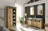 Badmbel Set Stove in Used Wood hell und anthrazit Doppelwaschtisch MIT Waschbecken und LED Spiegellampe