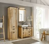 Badmbel Set 5-teilig Stove in Used Wood hell und anthrazit Badkombination MIT Waschbecken und LED Spiegellampe
