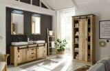 Badmbel Set Stove in Used Wood hell und anthrazit Doppelwaschtisch MIT Waschbecken und LED Spiegellampe