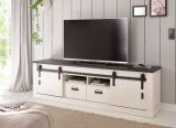 TV-Lowboard Stove in wei Pinie und anthrazit Landhaus TV Unterteil in Komforthhe 201 x 61 cm