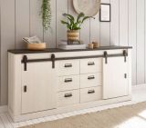 Sideboard Stove in wei Pinie und anthrazit Landhaus Kommode 201 x 91 cm