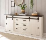 Sideboard Stove in wei Pinie und anthrazit Landhaus Kommode 201 x 91 cm