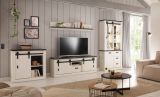 Wohnwand Stove in wei Pinie und anthrazit Landhaus Wohnkombination 4-teilig 388 x 201 cm