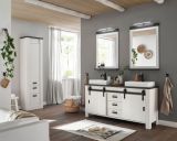 Doppelwaschtisch Stove in wei Pinie und anthrazit Landhaus Waschtisch Set inkl. 2 x Waschbecken 164 cm