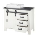 Badmbel Set 4-teilig Stove in wei Pinie und anthrazit Badkombination MIT Waschbecken und LED Spiegellampe