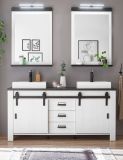 Badmbel Set Stove in wei Pinie und anthrazit Landhaus Doppelwaschtisch MIT Waschbecken und LED Spiegellampe