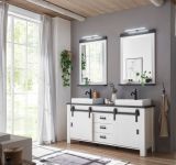 Badmbel Set Stove in wei Pinie und anthrazit Landhaus Doppelwaschtisch MIT Waschbecken und LED Spiegellampe