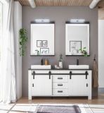 Badmbel Set Stove in wei Pinie und anthrazit Landhaus Doppelwaschtisch MIT Waschbecken und LED Spiegellampe