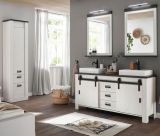 Badmbel Set Stove in wei Pinie und anthrazit Landhaus Doppelwaschtisch MIT Waschbecken und LED Spiegellampe