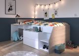 Parisot Hochbett Milky1 in wei und grau Loft Kinder- und Jugendzimmer Bett mit Stauraum