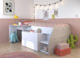 Parisot Hochbett Milky1 in wei und grau Loft Kinder- und Jugendzimmer Bett mit Stauraum