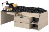 Parisot Hochbett Milky2 in Eiche Jackson und schwarz Kinder- und Jugendzimmer Bett mit Stauraum