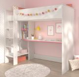 Parisot Hochbett Smoozy3 in wei Kiefer mit blau oder pink Kinderzimmer Bett 90x200 mit Schreibtisch