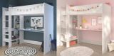 Parisot Hochbett Smoozy3 in wei Kiefer mit blau oder pink Kinderzimmer Bett 90x200 mit Schreibtisch