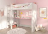 Parisot Hochbett Smoozy3 in wei Kiefer mit blau oder pink Kinderzimmer Bett 90x200 mit Schreibtisch