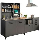 Parisot Kche Moove2 in grau und Eiche hell Kchenschrank Set 3-tlg. mit Kchentheke und Kchenregal