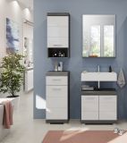 Badezimmer Kommode Shawn in wei Hochglanz und Rauchsilber grau Badschrank 37 x 88 cm