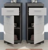 Badezimmer Kommode Shawn in wei Hochglanz und Rauchsilber grau Badschrank 37 x 88 cm